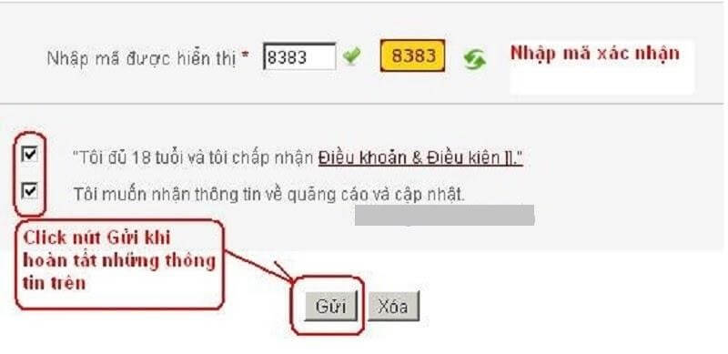 Đừng quên nhấn vào nút Tôi đủ 18 tuổi” và Tôi muốn nhận thông tin