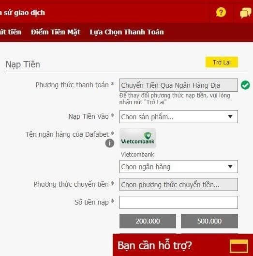 Hướng dẫn Gửi Tiền Dafabet