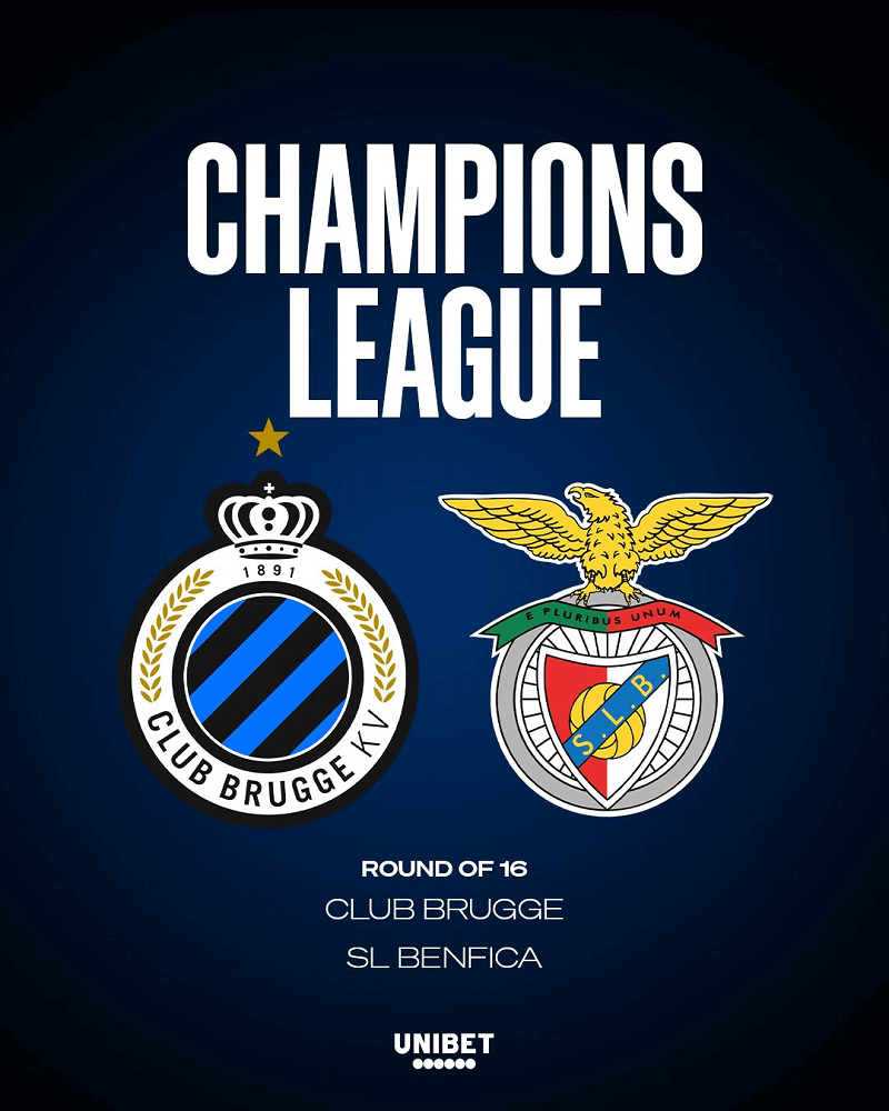 Benfica và Club Brugge tại vòng 1/8 C1