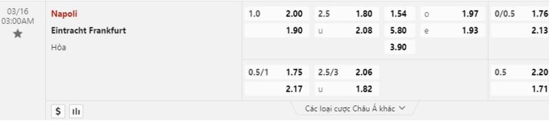 tỷ lệ kèo Napoli-Vs-Eintracht-Frankfurt