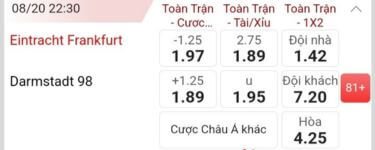 kèo Frankfurt vs Darmstadt tại Bundesliga