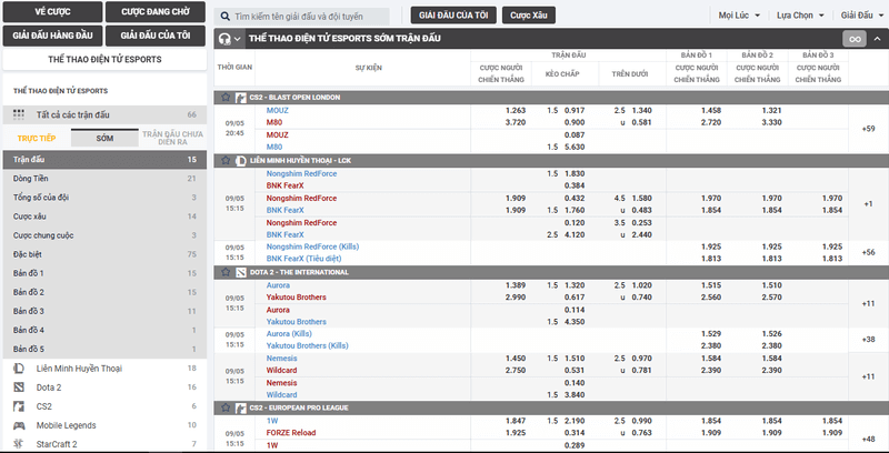 các loại kèo cược esports