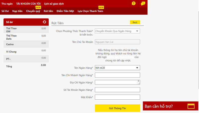 rút tiền qua ngân hàng