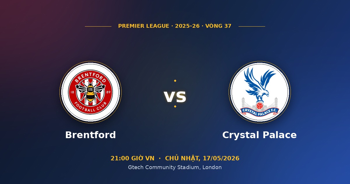 Soi kèo Brentford vs Crystal Palace 17/05/2026
