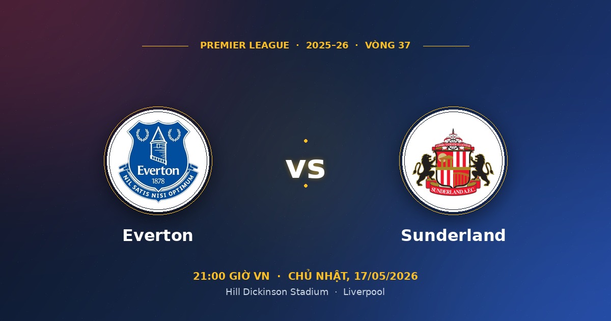 Soi kèo Everton vs Sunderland 17/5/2026 - Premier League